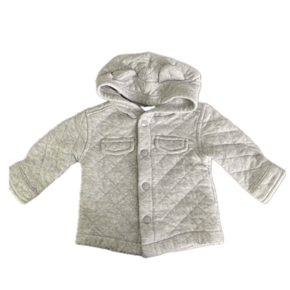 🆕NWOT First Impressions Heather Grey Button up Cotton-knit jacket with hood